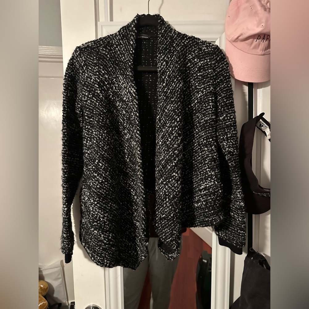 Club Monaco Heather Grey Yarn Knit Open Shawl Crop Cardigan Sweater Top Women M